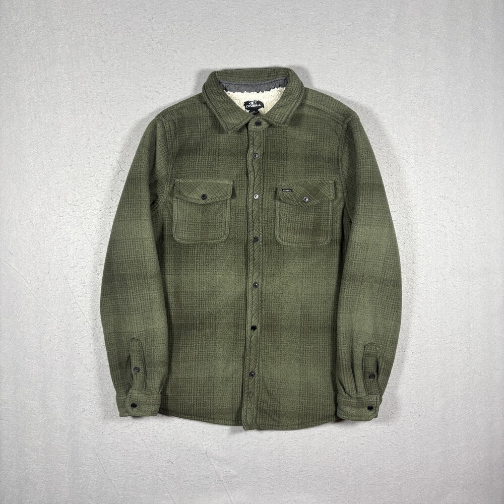 O’Neill Superfleece Plaid Snap Shirt Mens size M Green Flannel Shacket y2k